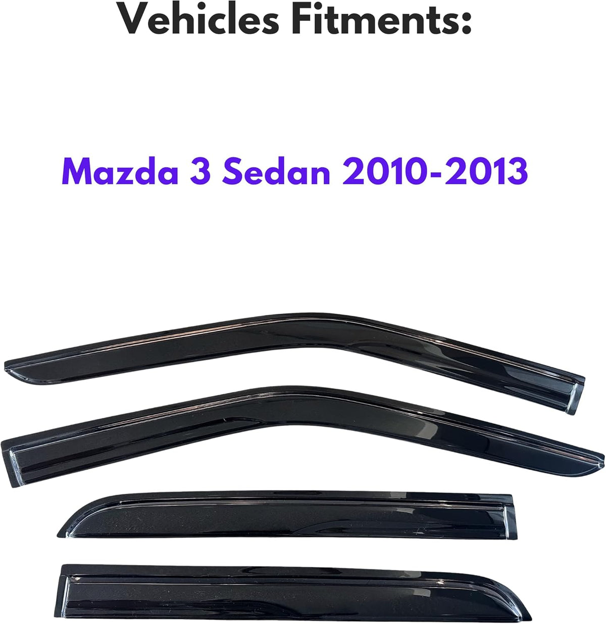 KPY Window Visor Compatible with Mazda 3 Sedan 2010-2013, 4PC Rain Guard Side Window Vent Deflectors Tape-On Mugen Style, 2010 2011 2012 2013