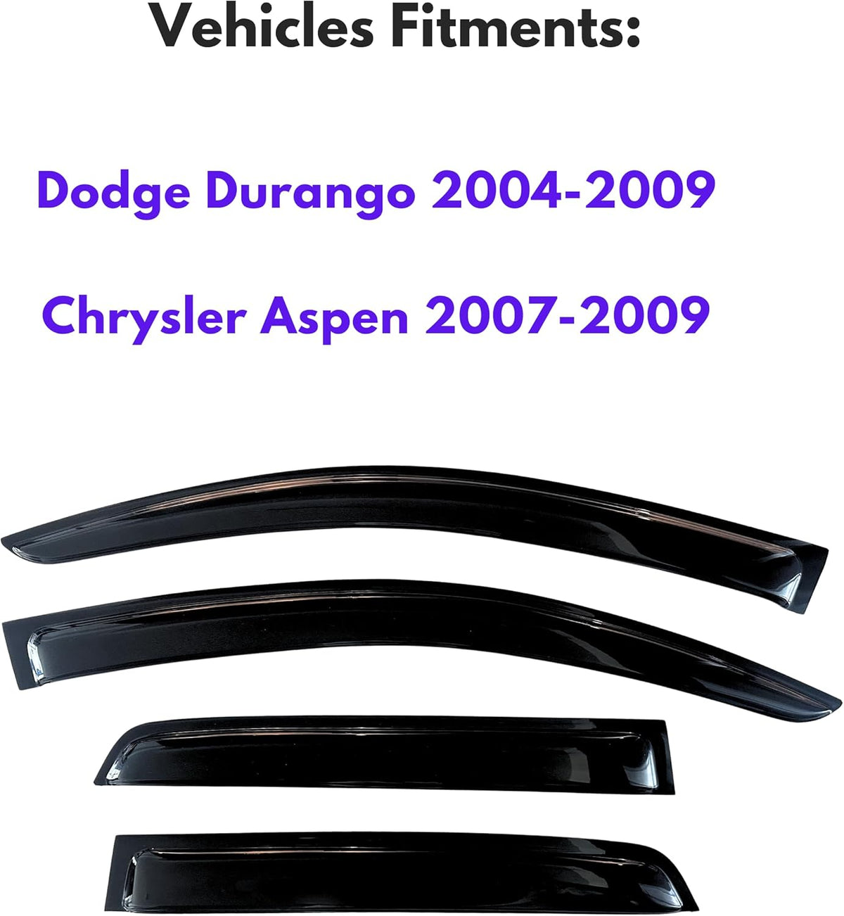 KPY Window Visors Compatible with Dodge Durango 2004-2009 & Chrysler Aspen 2007-2009, 4PC Rain Guard Side Vent Deflectors Tape-On Style, 2004 2005 2006 2007 2008 2009