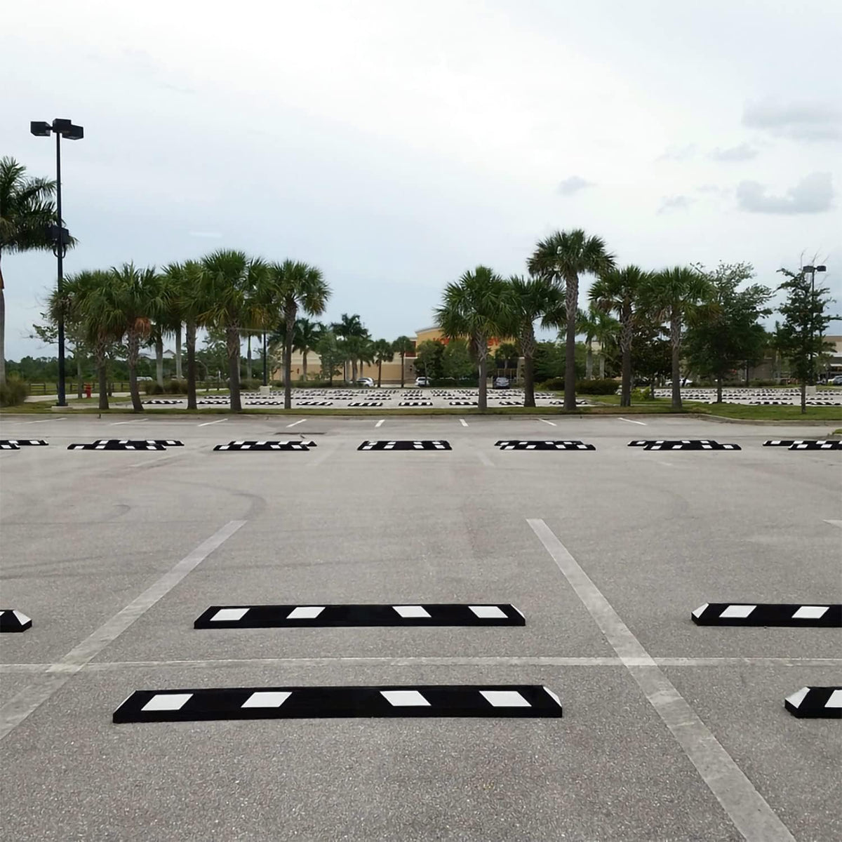 SmartSign Rubber Parking Curb, (Pack of 10) Heavy Duty Parking Stops with White Reflective Stripe Chevrons, 72" Long (6ft), Wheel Stops for Parking Lots/Garage/Cars/Trucks, Pre-Drilled Holes
