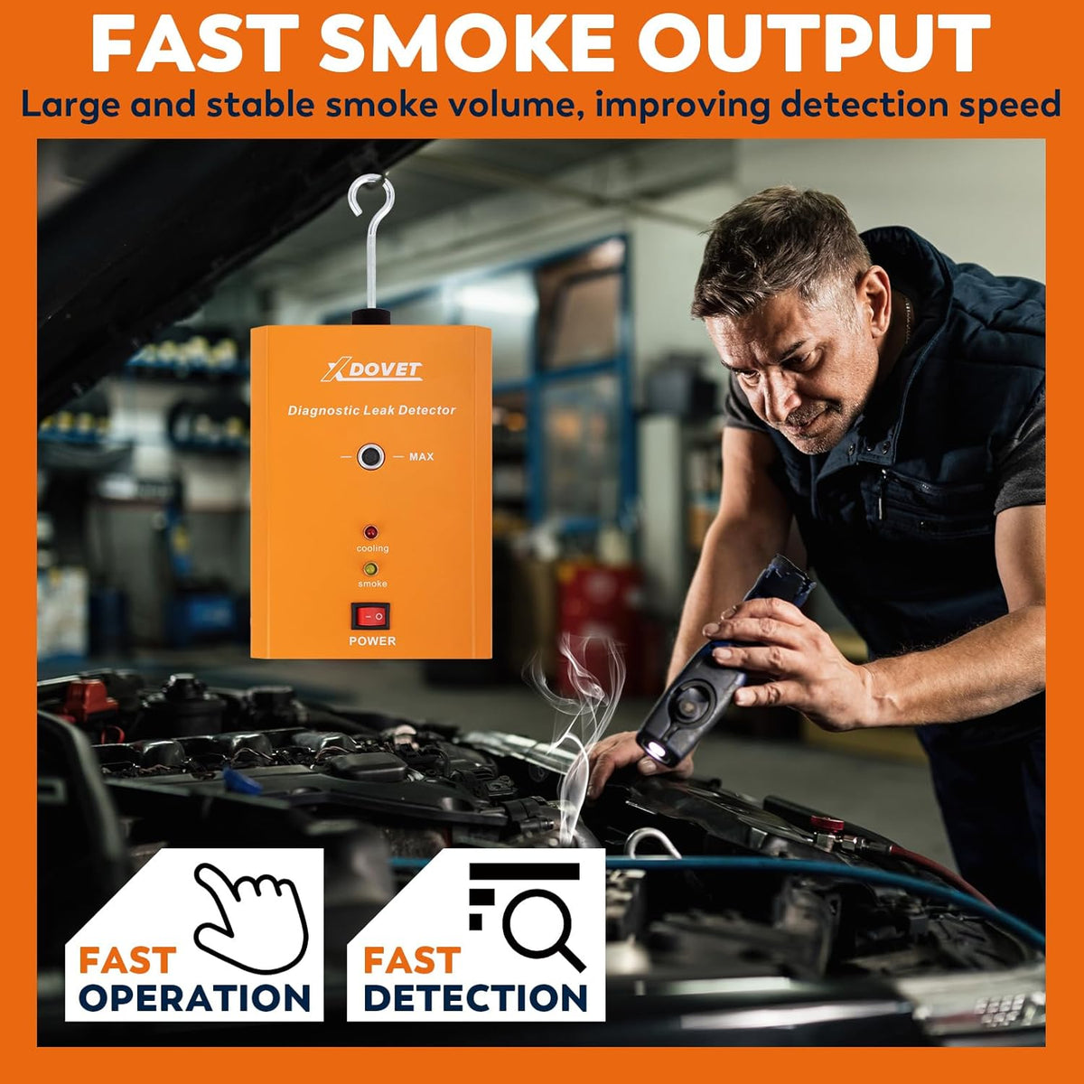 Smoke Machine Automotive with Built-in Air Pump, XDOVET KSD201 Professional Smoke Tester Automotive, Vehicle Leak Diagnostic Detector Tools Kit for Leaks Test in Vacuum, Fuel, and Other Cars System