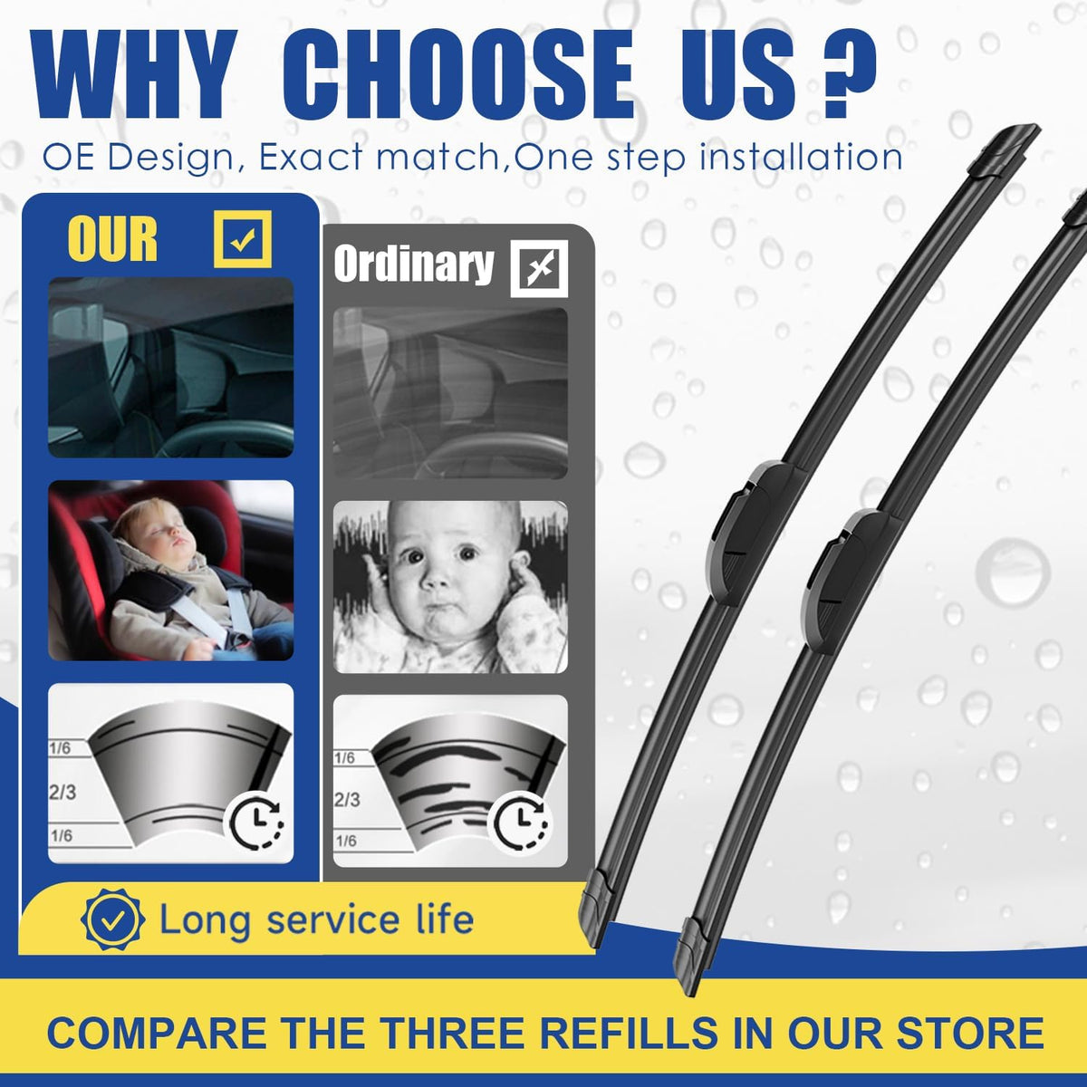 2 wipers Replacement For Fiat 500 2012 2013 2014 2015 2016 2017 2018 2019 Original Equipment Replacement Windshield Wiper Blades Set 24"+14" (Set of 2) U/J HOOK