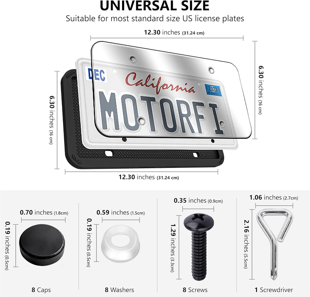2 Pcs Silicone License Plate Frames with Polycarbonate Covers, Rust-Proof, Weather-Resistant, Easy Installation, Premium License Plate Protector for Cars with 2 Drainage Holes