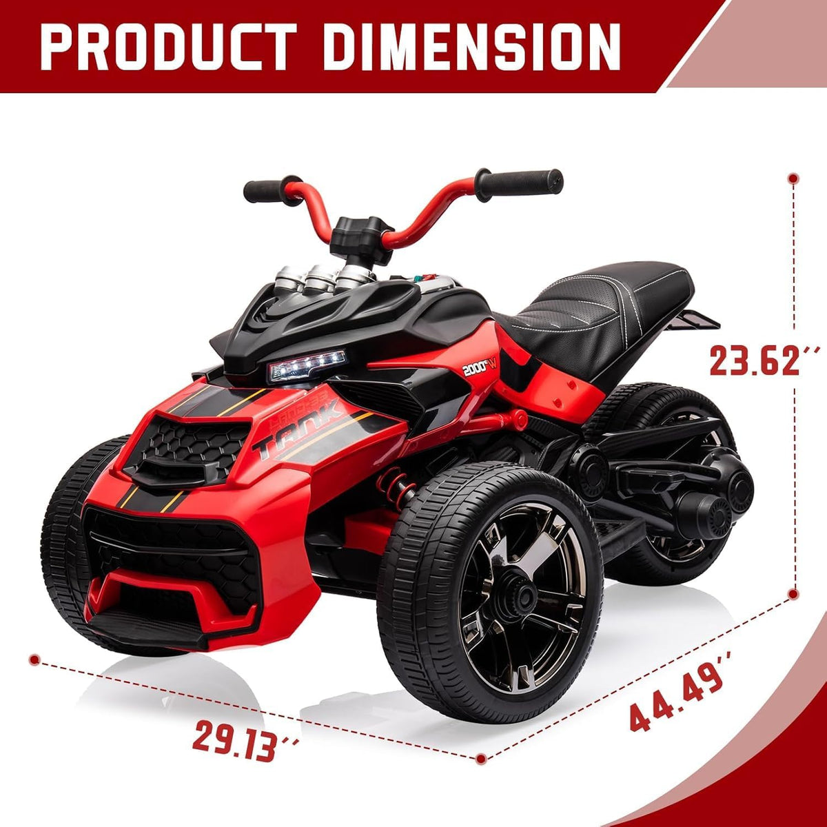 12V Kids Electric Ride-On Car with Parent Remote Control, 7MPH, 2 Speeds, 2x55W Motor, LED Lights, Music, USB & EVA Tires, 3 Wheel Battery Powered Toy Vehicle for Toddlers