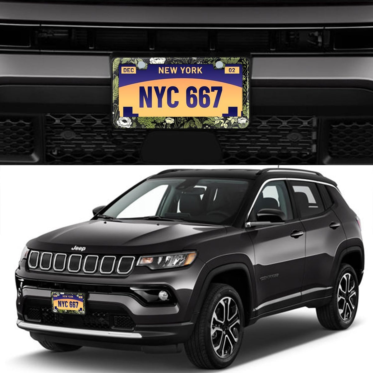2 Pcs Sage Green Floral License Plate Frame Plant Flowers Stainless Steel License Plate Frames Holder Covers Auto Parts Decoration with Screws License Plate Holder for Car Accessories 12x6 Inch