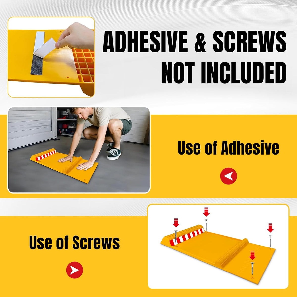 2 Pack Parking Mats for Garage Floors, 21.6" x 11" x 1.9" Heavy Duty Garage Car Parking Mat with High Visibility, Wheel Stops for Car Truck Indoor Outdoor, Yellow