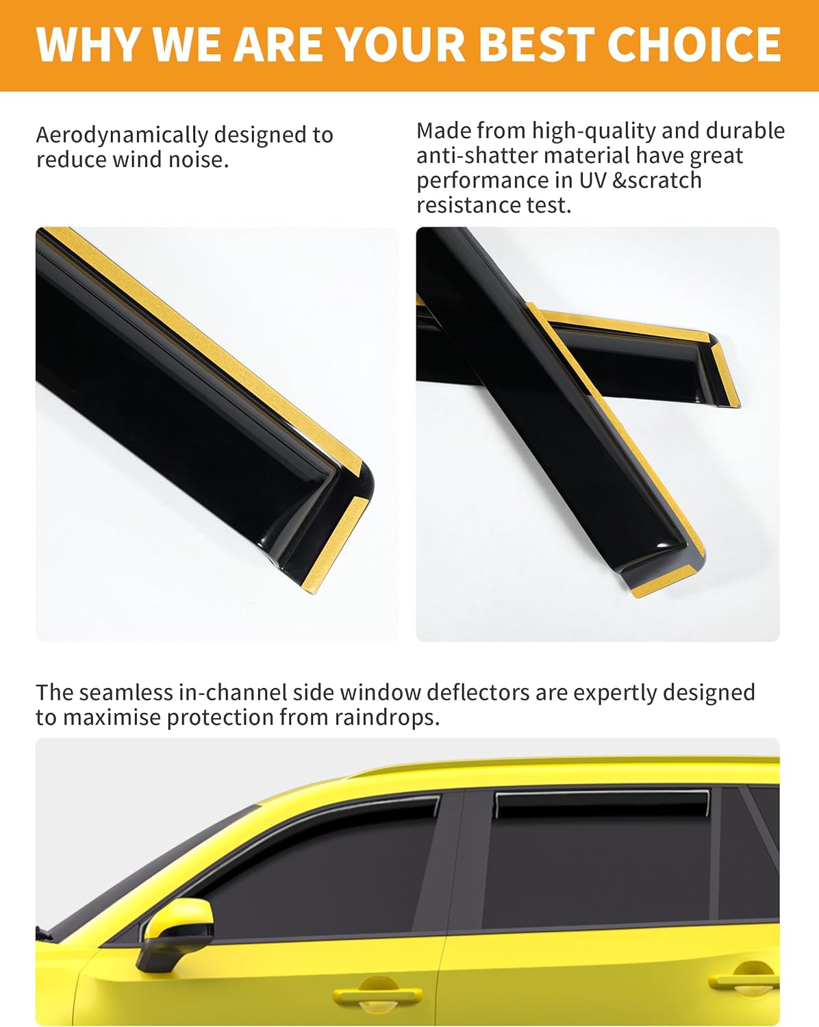 in-Channel Window Rain Guards Fit for Toyota Grand Highlander 2024 2025 Extra Durable Window Deflectors Vent Visors Shades Car Accessories Visors Rain Guards -4 pcs