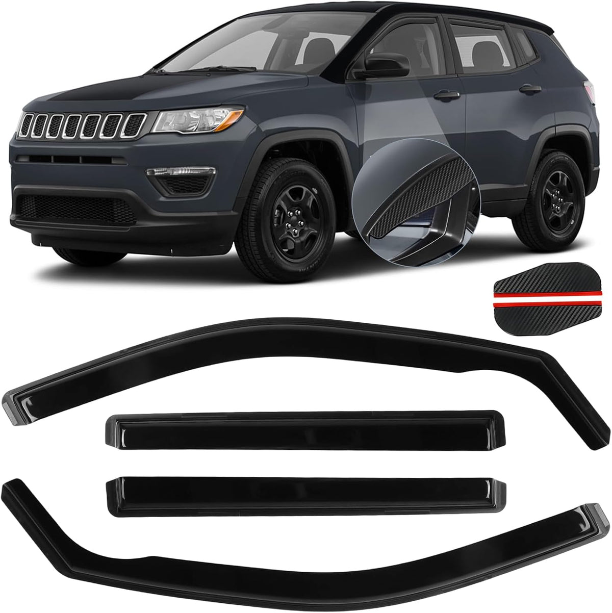 in Channel Window Visors for Jeep Compass 2017 2018 2019 2020 2021 2022 2023 2024, Rain Guards Exterior Car Accessories, Smoke Side Wind Deflectors Vent Shades Shield, 4PCS