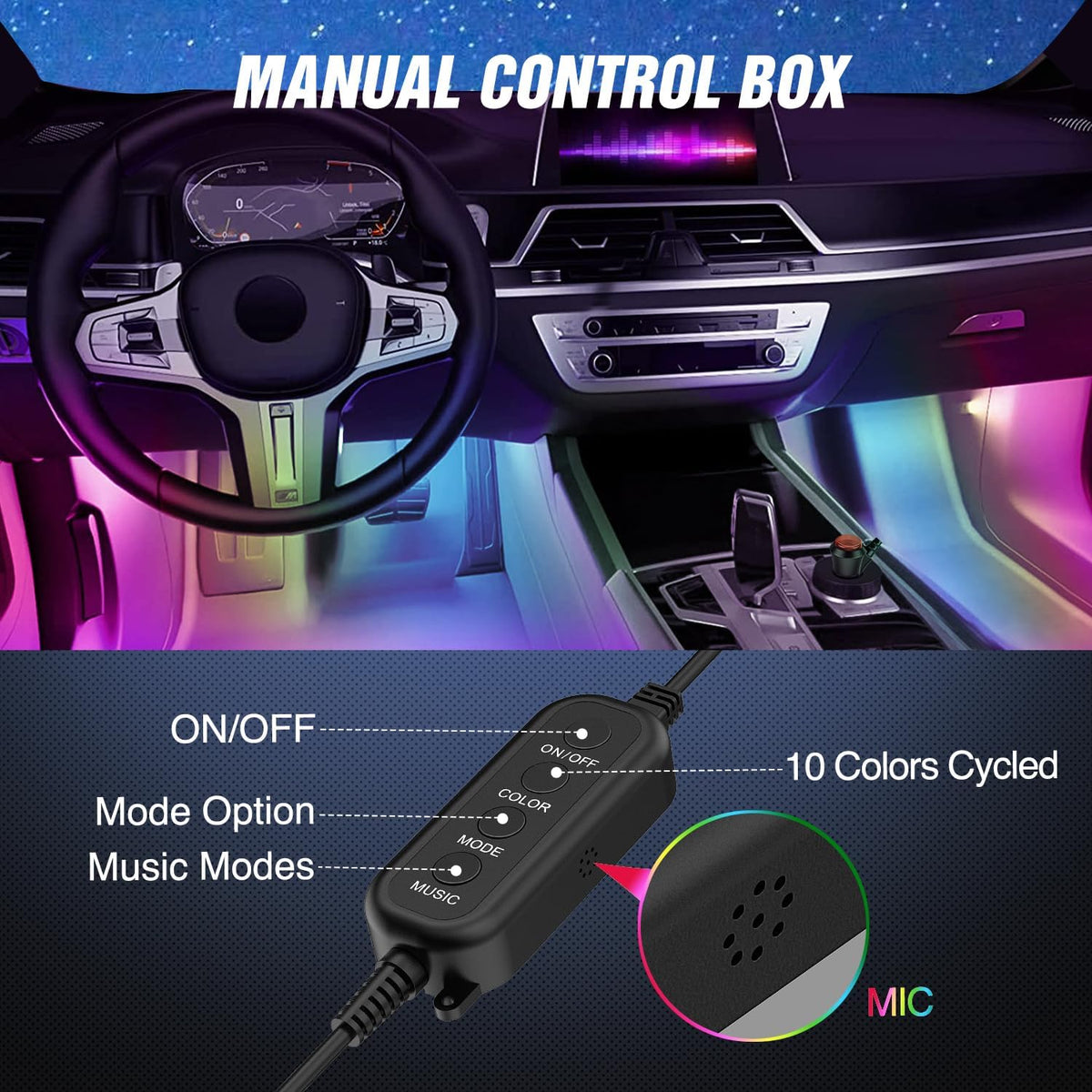 Nilight 4PCS Interior Car Strip Lights Cigarette Lighter Dream Color RGB-IC 12V DC with App Remote Control Multicolor Under Car Dash Lighting 2 Lines Design Music Sync Mode for Cars Truck ATV UTV