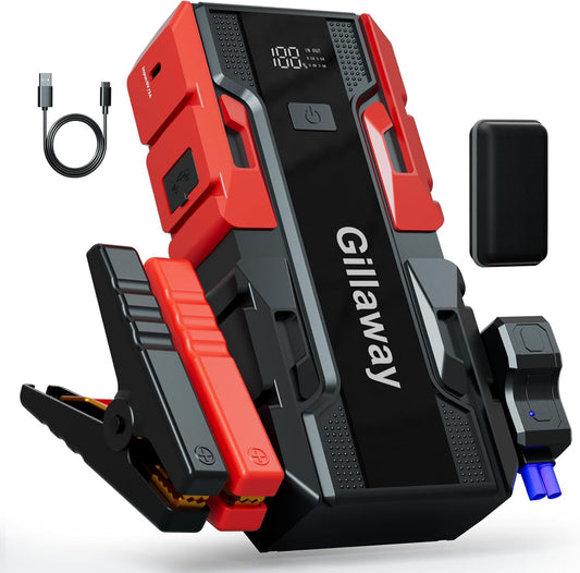 001B 4000A Car Jump Starter, Jump Starter Battery Pack for Up to 10L Gas and 8L Diesel Engines, Portable 12V Jump Box with USB Ports, LCD Display, Storage Case, LED Light