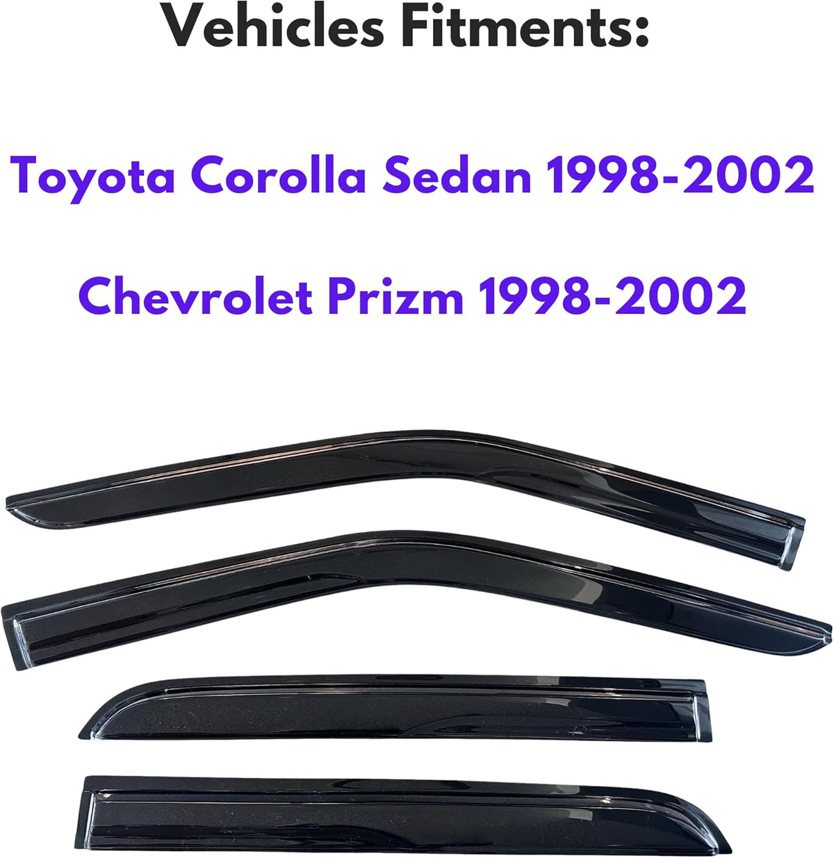 KPY Window Visor Compatible with Toyota Corolla Sedan & Chevrolet Chevy Prizm 1998-2002, 4PC Rain Guard Side Window Vent Deflectors Tape-On Mugen Style, 1998 1999 2000 2001 2002