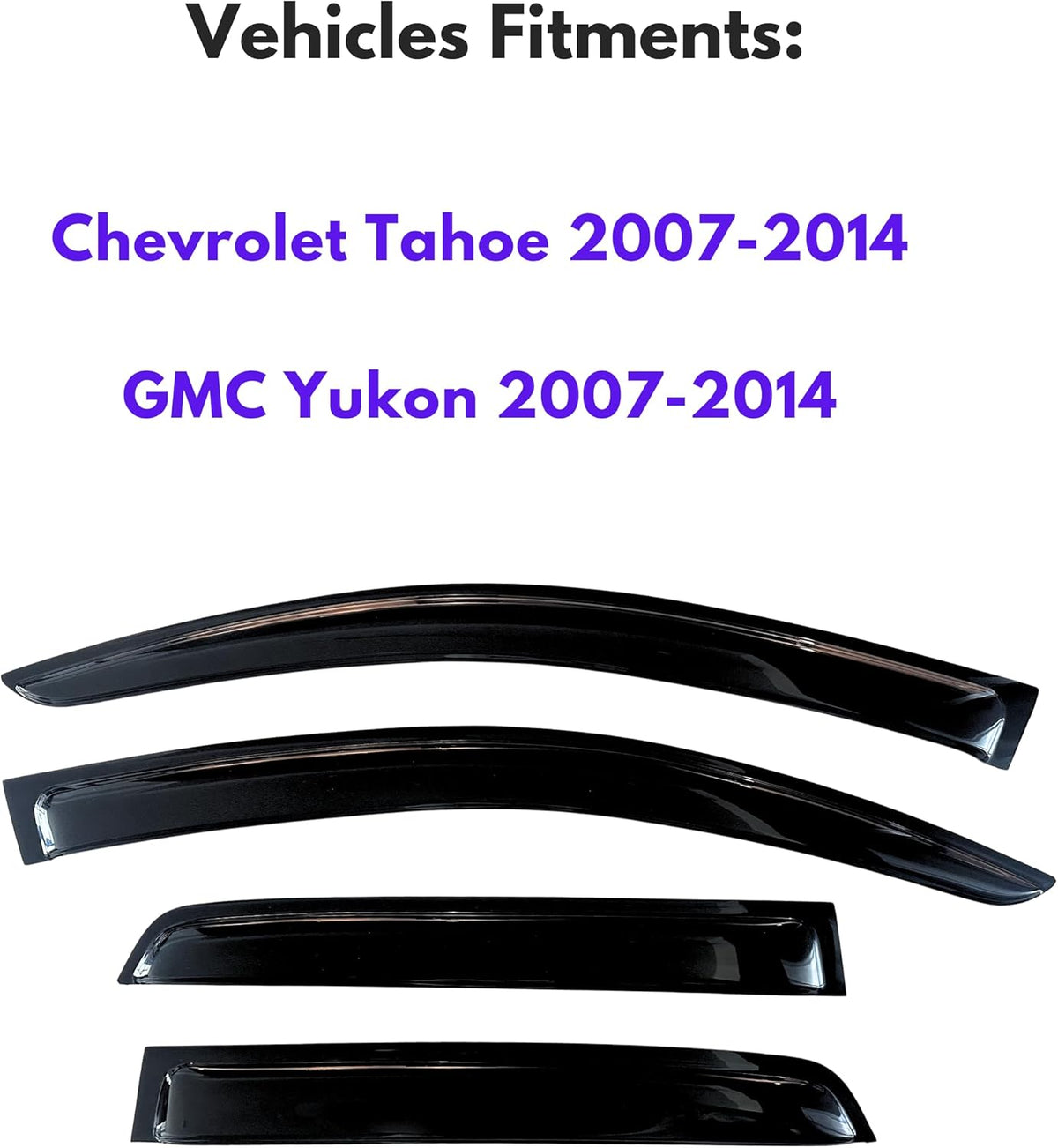 KPY Window Visor Compatible with Chevrolet Chevy Tahoe & GMC Yukon 2007-2014, 4PC Rain Guard Side Window Vent Deflectors Tape-On Style, 2007 2008 2009 2010 2011 2012 2013 2014