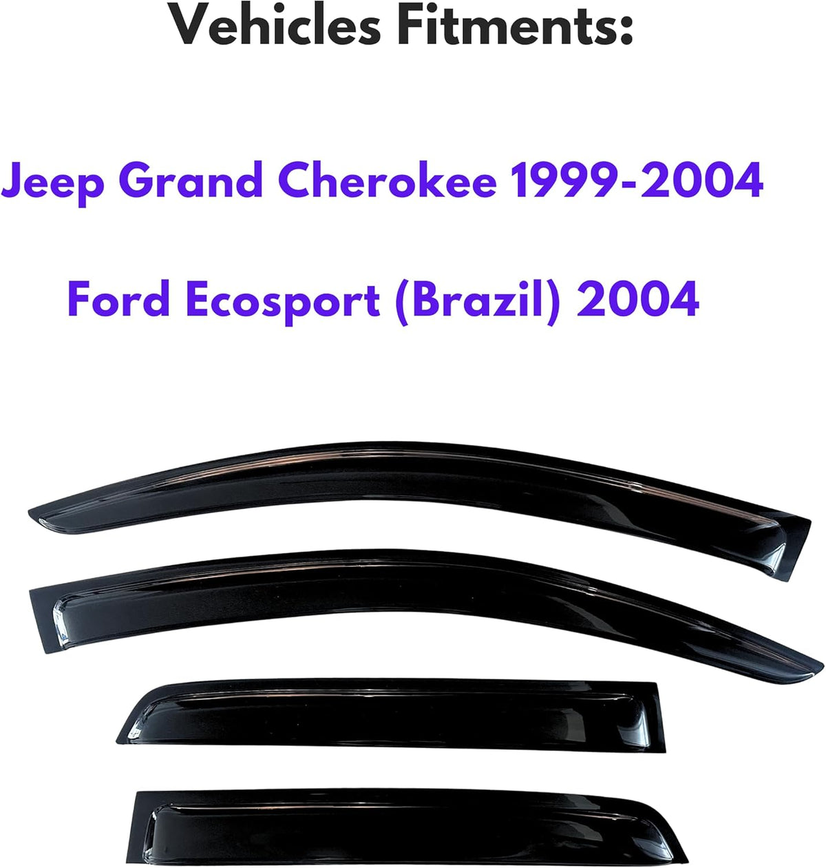 KPY Window Visors Compatible with Jeep Grand Cherokee 1999-2004 & Ford Ecosport (Brazil) 2004, 4PC Rain Guard Side Vent Deflectors Tape-On Style, 1999 2000 2001 2002 2003 2004
