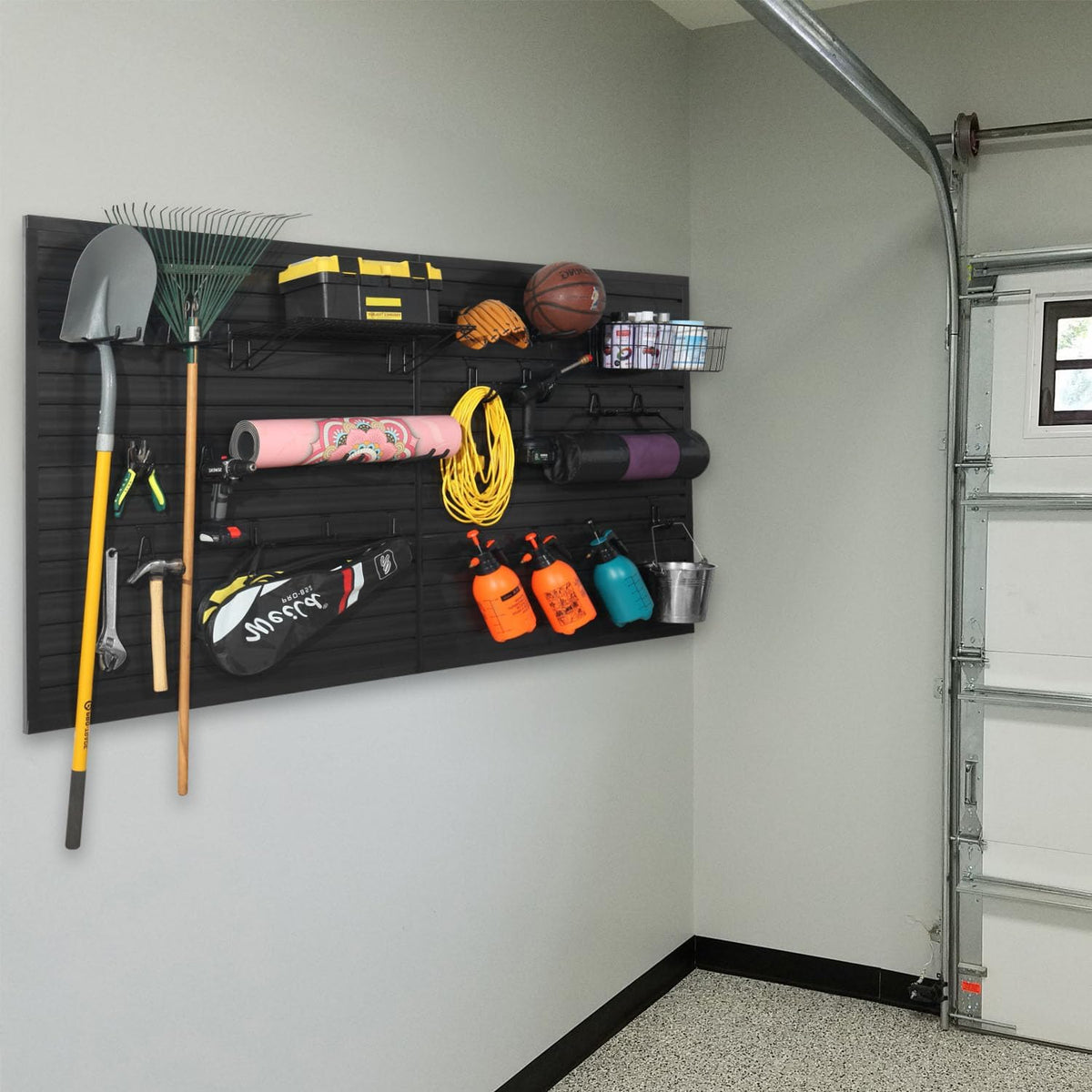 Slatwall Panel Garage Organizer PVC Slatwall Heavy Duty Wall Mounted Rack, Interlocking Slat Wall Panels for Tool Organization Peg Board(White 4 x 2 ft)