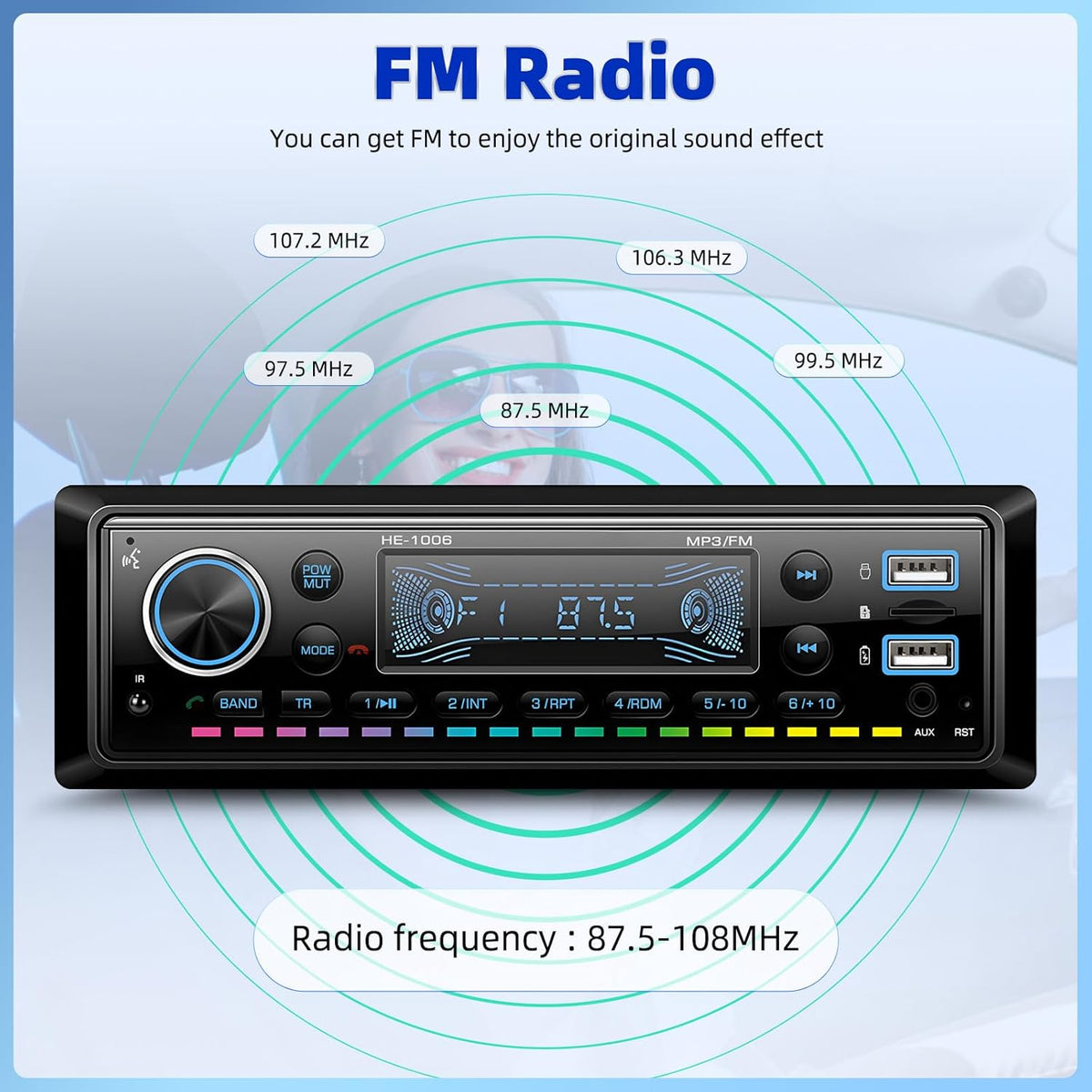 Single Din Bluetooth 5.0 Hands-Free Calling Car Stereo LCD Digital Display FM Radio MP3 Media Player USB/AUX/TF Card Input, USB Fast Charging