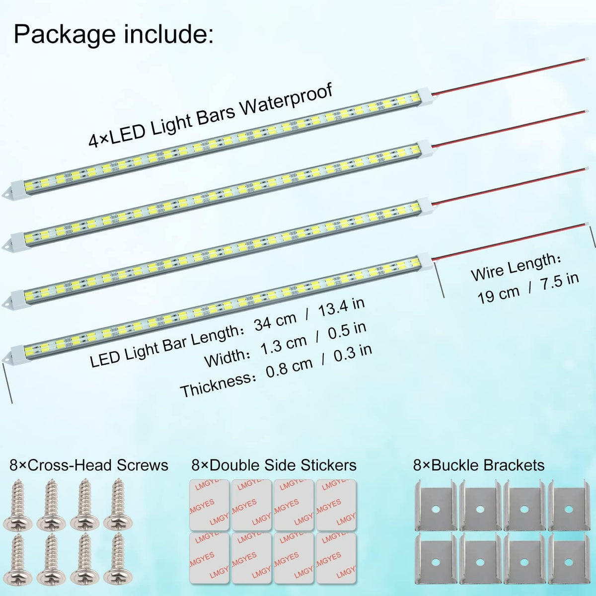 12V LED Light Bar Waterproof, 12V LED Light Strip 54 LEDs 7000K White Color Enclosed Trailer Interior DIY Cabinet LED Light Strip for Car,Trailer,Motorhome,Van,RV,Truck Bed Lights(4 Pack)