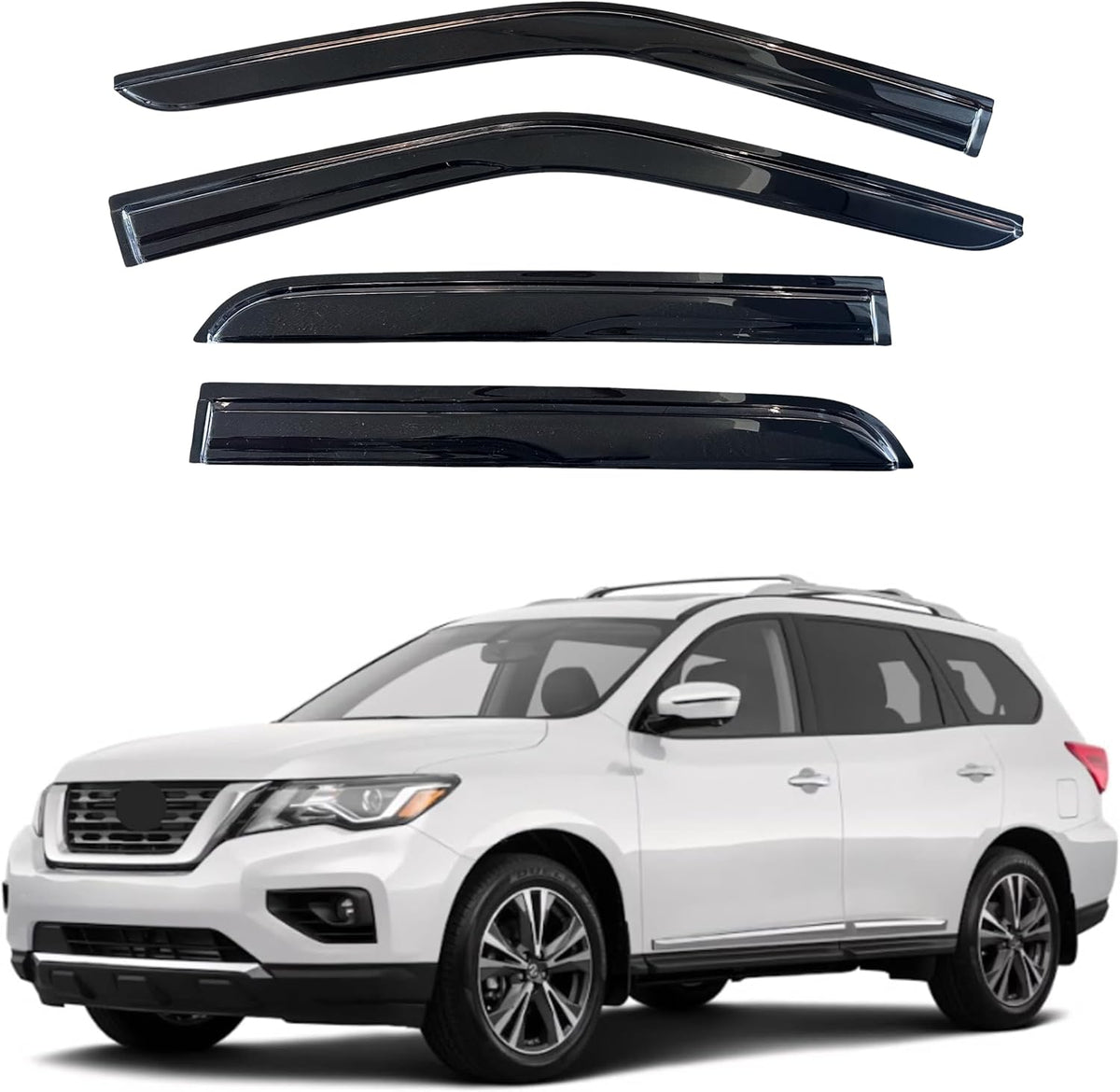 KPY Window Visor Compatible with Nissan Pathfinder 2013-2021, 4PC Rain Guard Side Window Vent Deflectors Tape-On Mugen Style, 2013 2014 2015 2016 2017 2018 2019 2020 2021