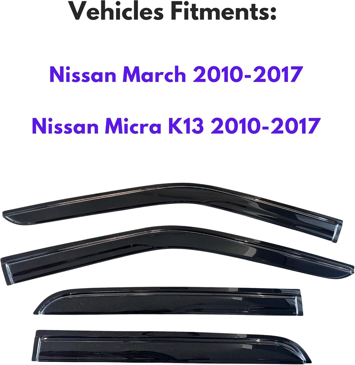 KPY Window Visor Compatible with Nissan March 2010-2017, Nissan Micra K13 2010-2017, 4PC Rain Guard Side Window Vent Deflectors Tape-On Mugen Style, 2010 2011 2012 2013 2014 2015 2016 2017