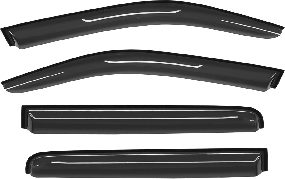 Smoke Window Visors Compatible with 2005-2016 Nissan Frontier Crew Cab 4 Full Size Doors Sun/Rain Guards Wind Deflectors 4pc