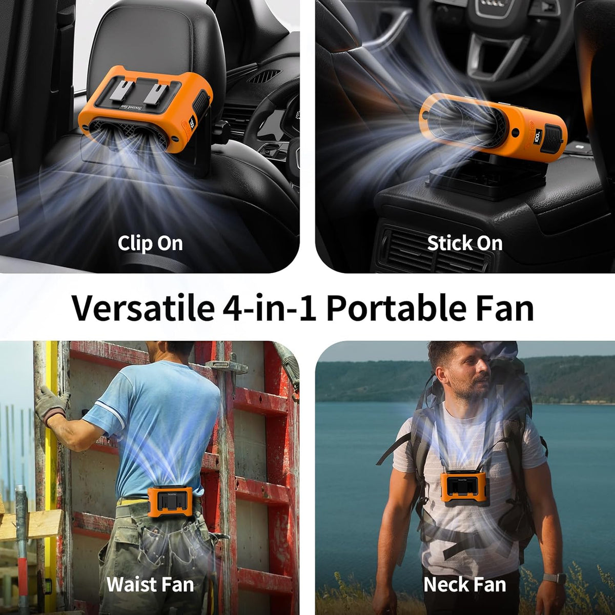 Socool Portable Car Fan - 14500mAh Rechargeable Battery Opearated, Clip on Car Seat Headrest 360 Rotatable, 5-Speed Backseat Fans for Baby Rear Facing Cooling with Dual Air Outlets for SUV RV Truck