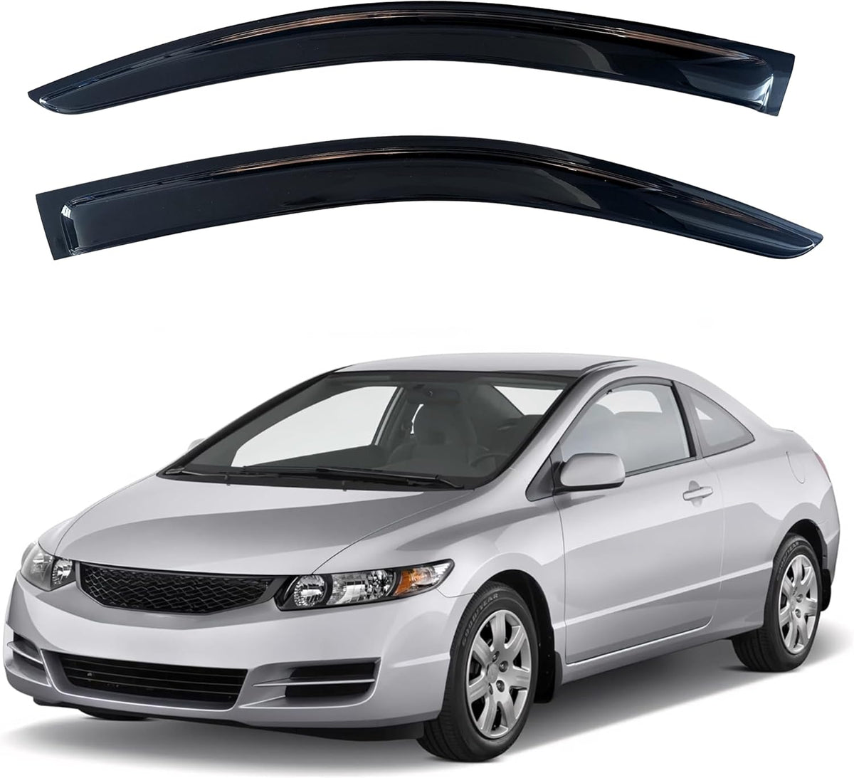 KPY Window Visor Compatible with Honda Civic Coupe 2006-2011, 2PC Rain Guard Side Window Vent Deflectors Tape-On Style, 2006 2007 2008 2009 2010 2011