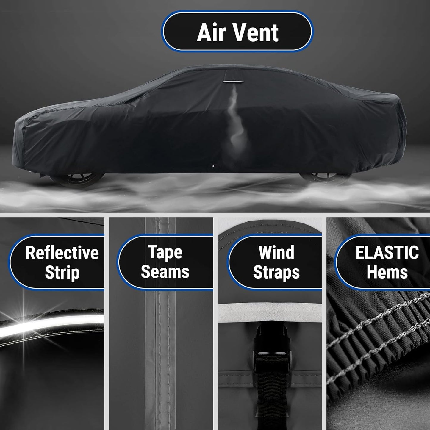 iCarCover Custom Car Cover for 2020-2025 Chevy Corvette C8 Without High Wing Spoiler Waterproof All Weather Rain Snow UV Sun Protector Full Exterior Indoor Outdoor Car Cover (Stripe - Black/Red)