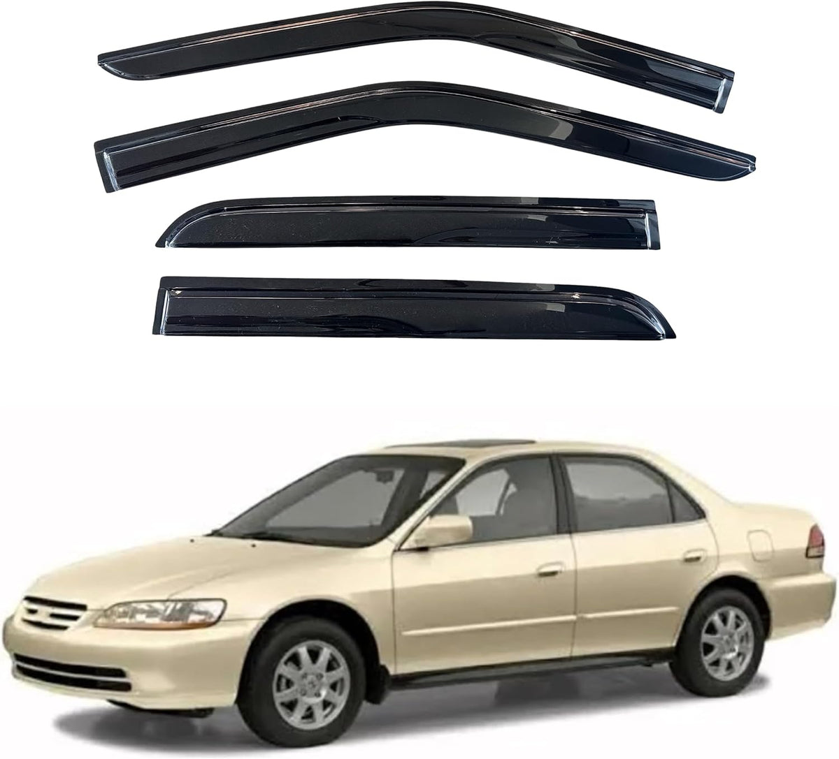 KPY Window Visor Compatible with Honda Accord Sedan 1998-2002, 4PC Rain Guard Side Window Vent Deflectors Tape-On Mugen Style, 1998 1999 2000 2001 2002