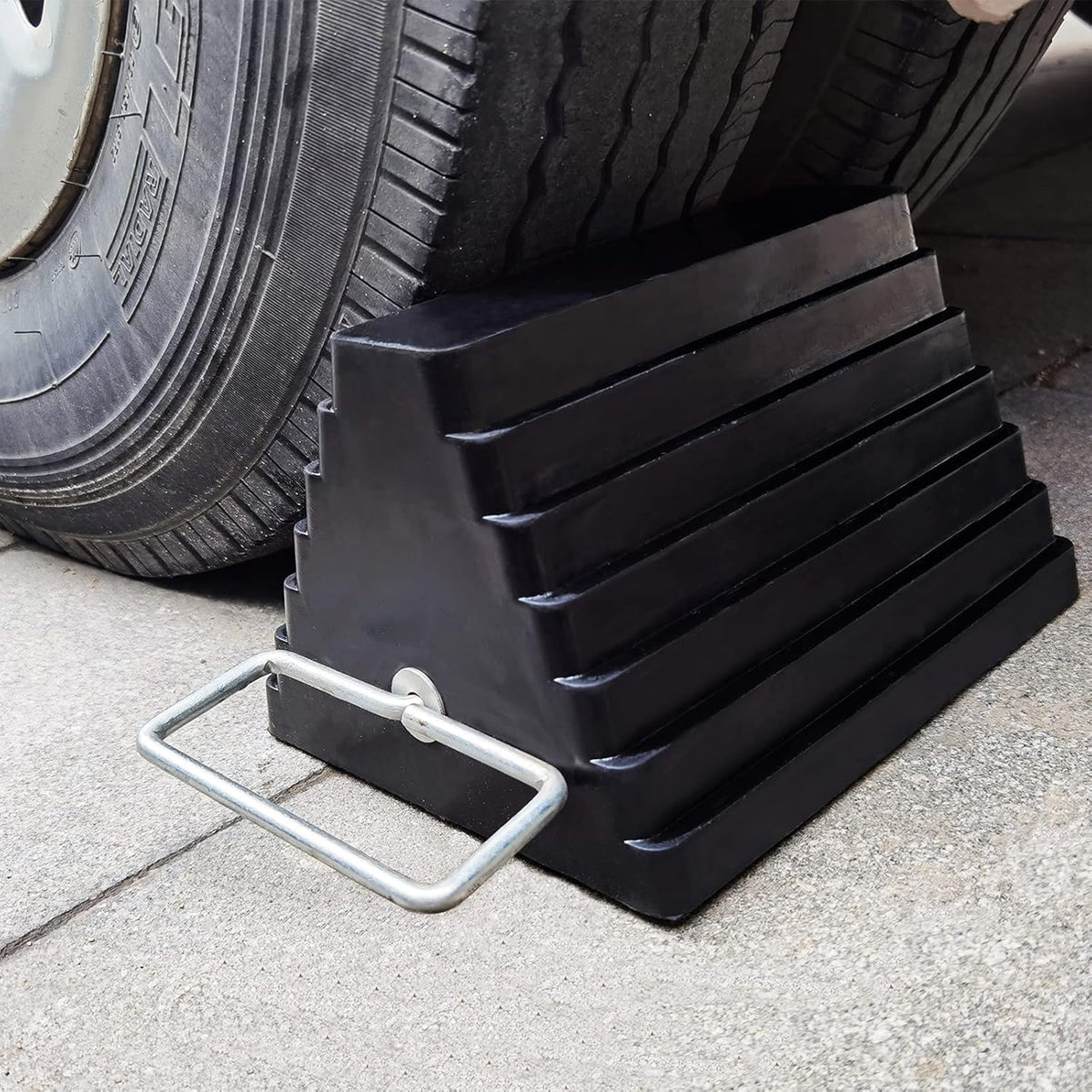 2 Packs Rubber Heavy Duty Wheel Chocks for Travel Trailers with Eye Bolt, Solid Wheel Chock Stopper for Camper, RV, Cars and Truck, Black, 9" Length x 7.1" Width x 5.5" Height