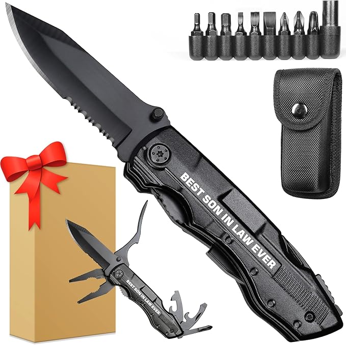 Son in Law Gifts, Multitool Knife, Gifts for Son in law, Christmas Practical Gift, Son’s Birthday Presents, Son-in-law Gift for Camping, Hiking, Fishing, 20 in 1 Multitool