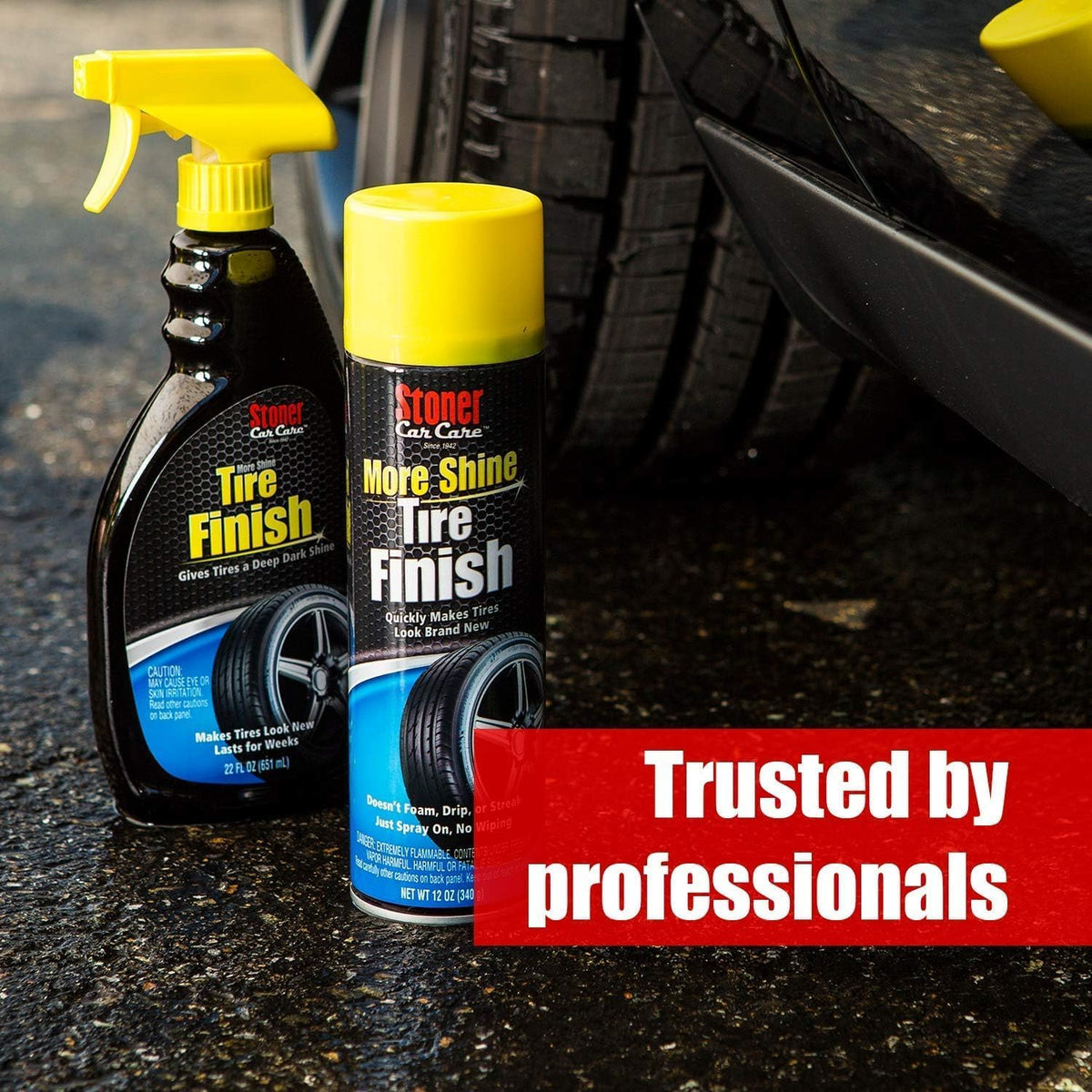 Stoner Car Care 91044-4PK Original More Shine Tire Finish for Tire and Wheel Care Creates a Long-Lasting, Rain-Resistant Tire Shine, Makes Faded Tires Look New, Non-Greasy Formula, 12 Oz, Pack of 4
