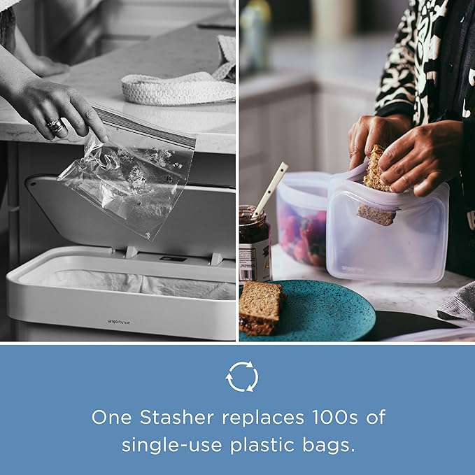 Stasher Premium Silicone Reusable Food Storage Bags 4-Pack Boxed Starter Kit, Clear, Microwave, Sous Vide, Dishwasher, Oven & Freezer Safe, Multi-Use Containers, BPA Free, Leak-free, Eco-friendly