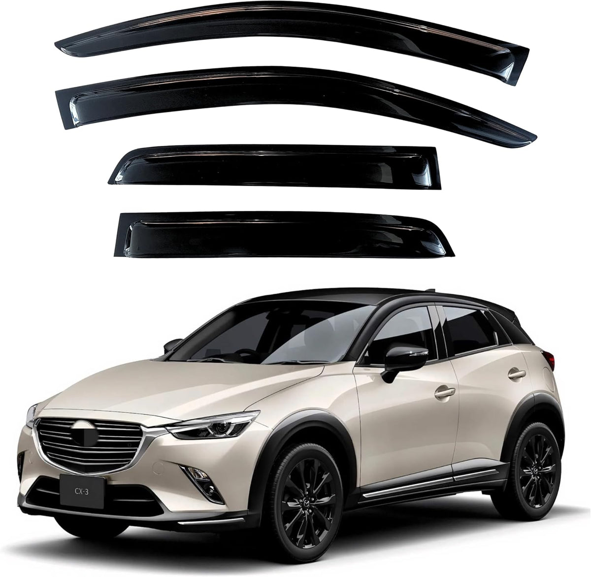 KPY Window Visor Compatible with Mazda CX-3 2016-2021 (CX3), 4PC Rain Guard Side Window Vent Deflectors Tape-On Mugen Style, 2016 2017 2018 2019 2020 2021