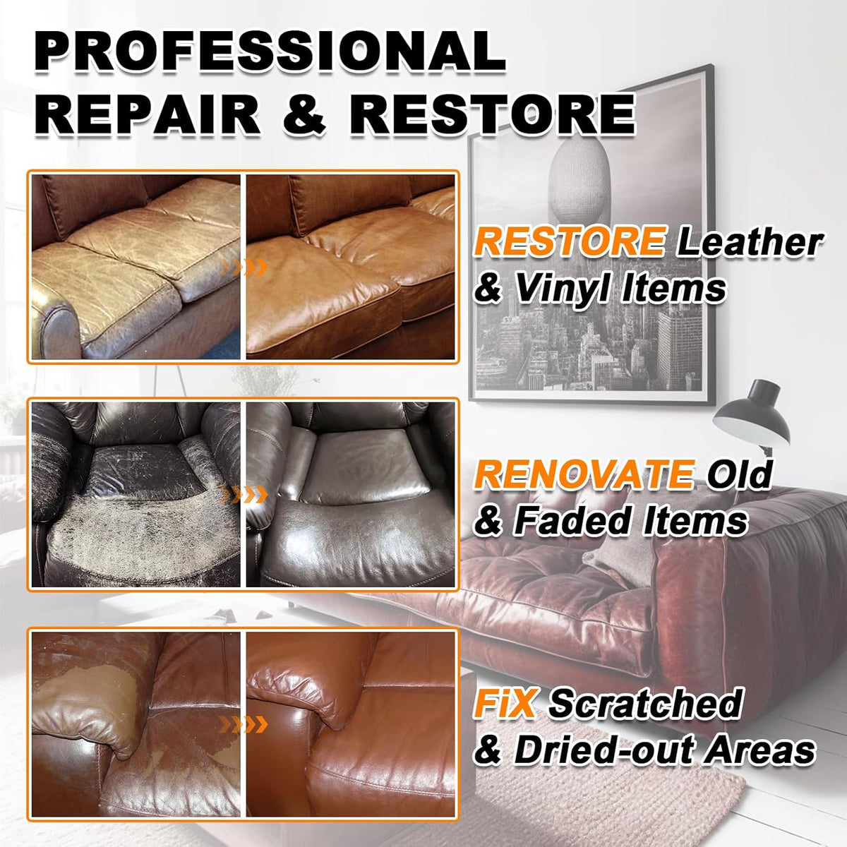 12oz Leather Recoloring Balm & 3.4oz Mink Oil Leather Conditioner kit,White Leather Color Repair Kits for Couches, Leather Couch Paint Scratch Repair for Furniture Car Sofa Shoes Leather Dye