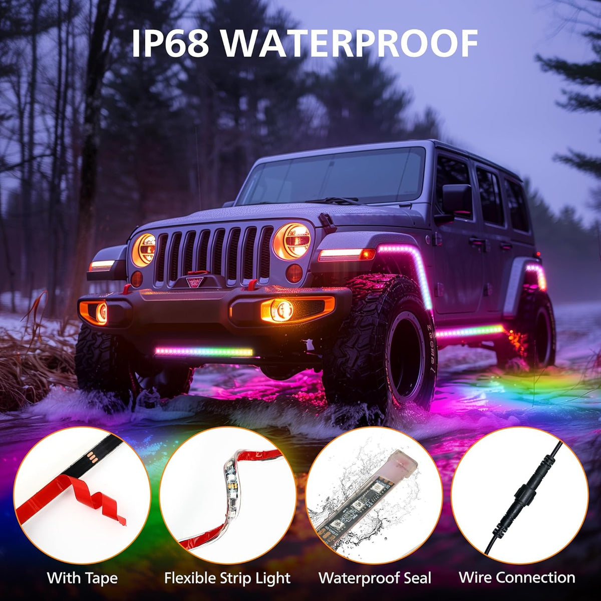 Underglow LED Lights for Cars 252 LEDs RGBI Neon Accent Strip Lights with App and 16 Million Colors DIY & Music Mode Underbody Exterior Lights Kit for RV SUV Truck Boat 12V