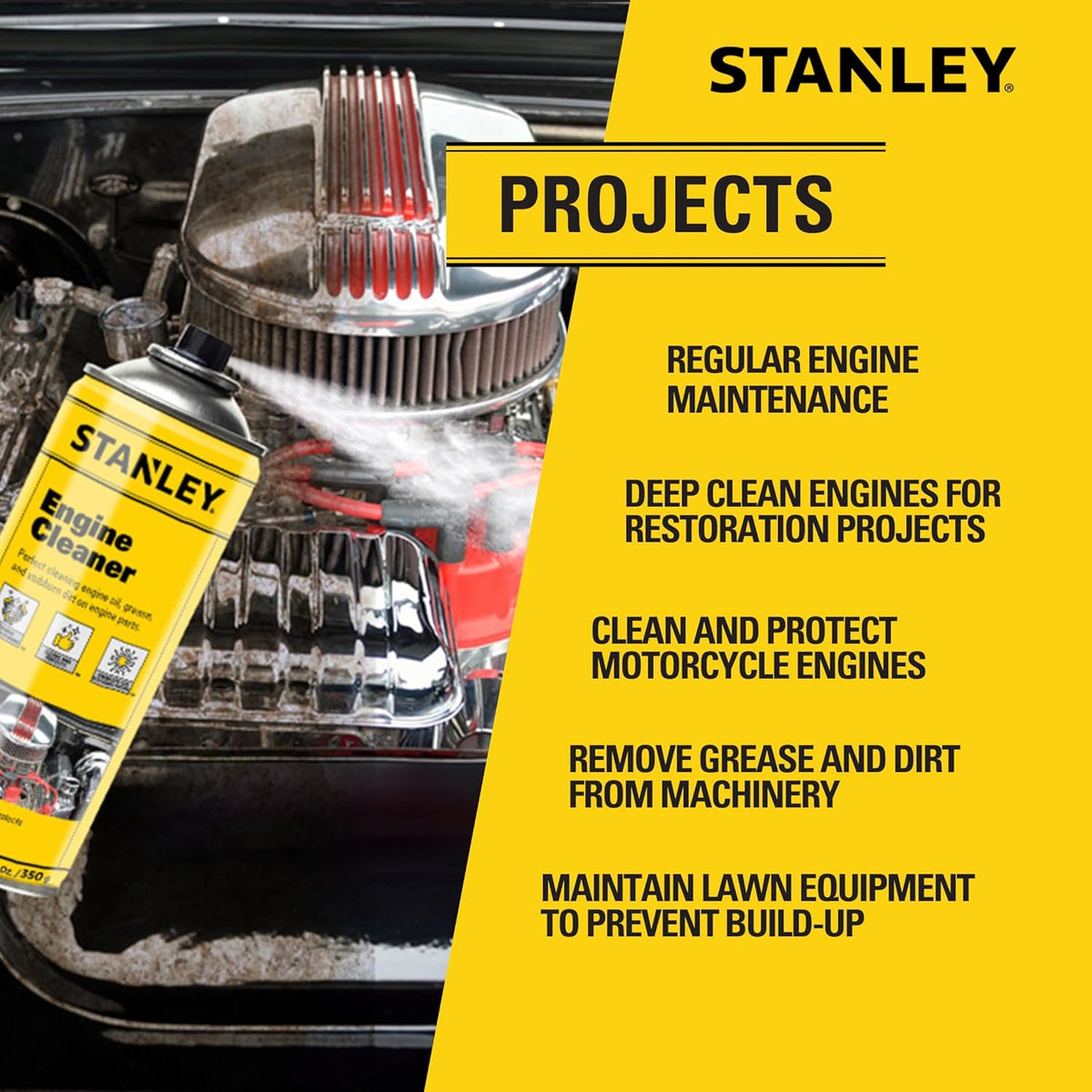 STANLEY AP 92 Engine Cleaner Spray - 12x12 Fl. oz., Automotive Degreaser Spray,Use for Tight Spaces, Non-corrosive - 12 Pack