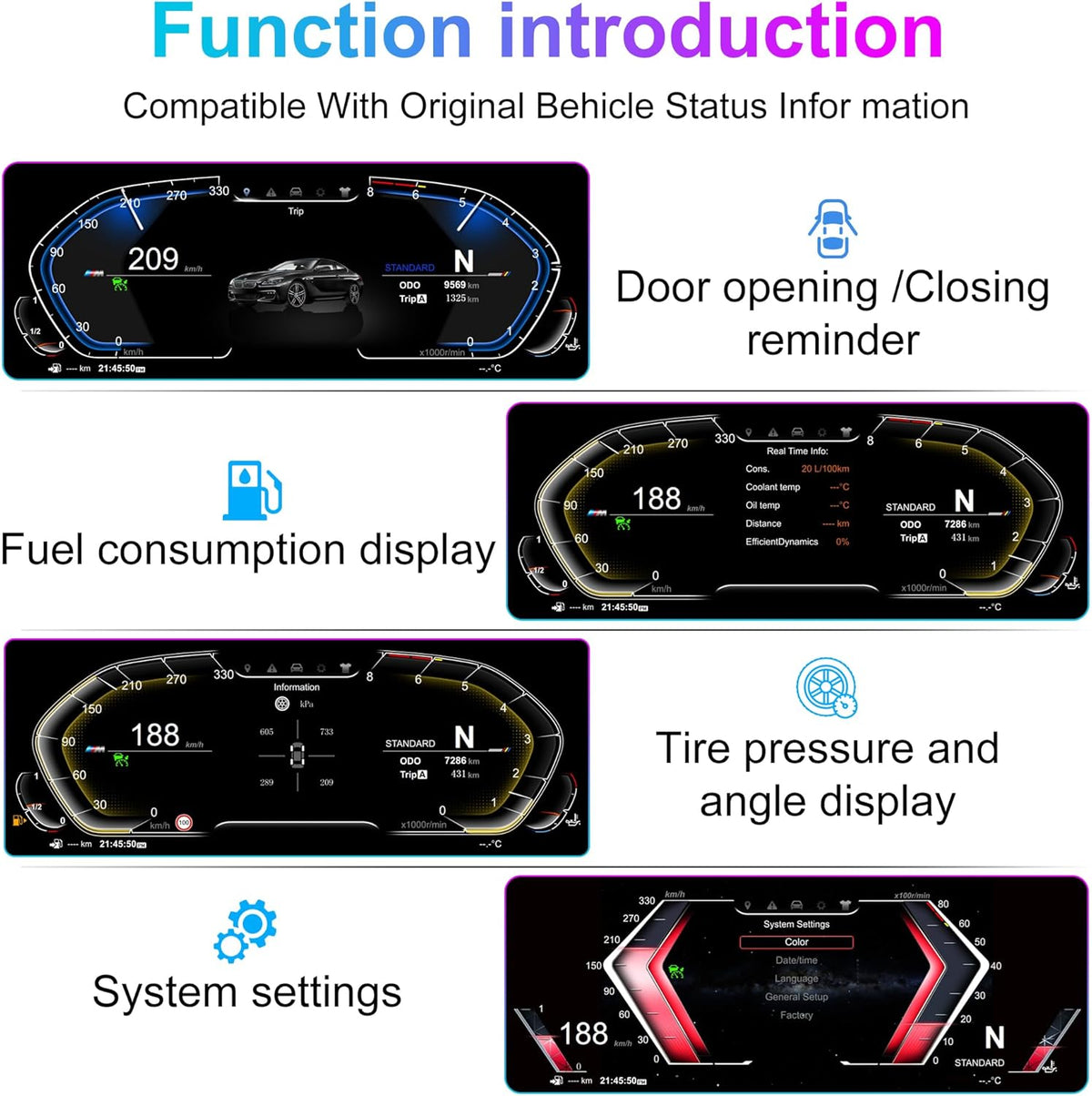 Speedometer Instrument for BMW E60 E61 E63 E64 2003-2009 CCC CIC, 12.3 inch Linux System Original Car Display Digital Cluster Dashboard Screen with Panel