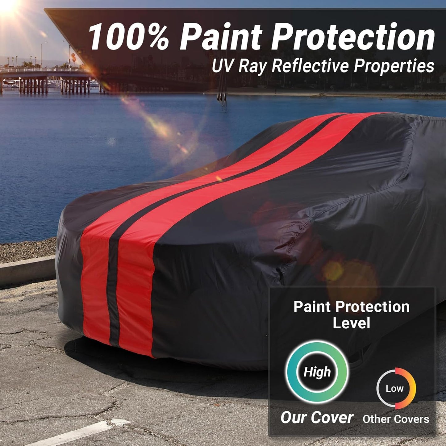 iCarCover Custom Car Cover for Chevy Nomad Wagon (1958-1961) Waterproof All Weather Rain Snow UV Sun Protector Full Exterior Indoor Outdoor Car Cover (Stripe - Black/Red)