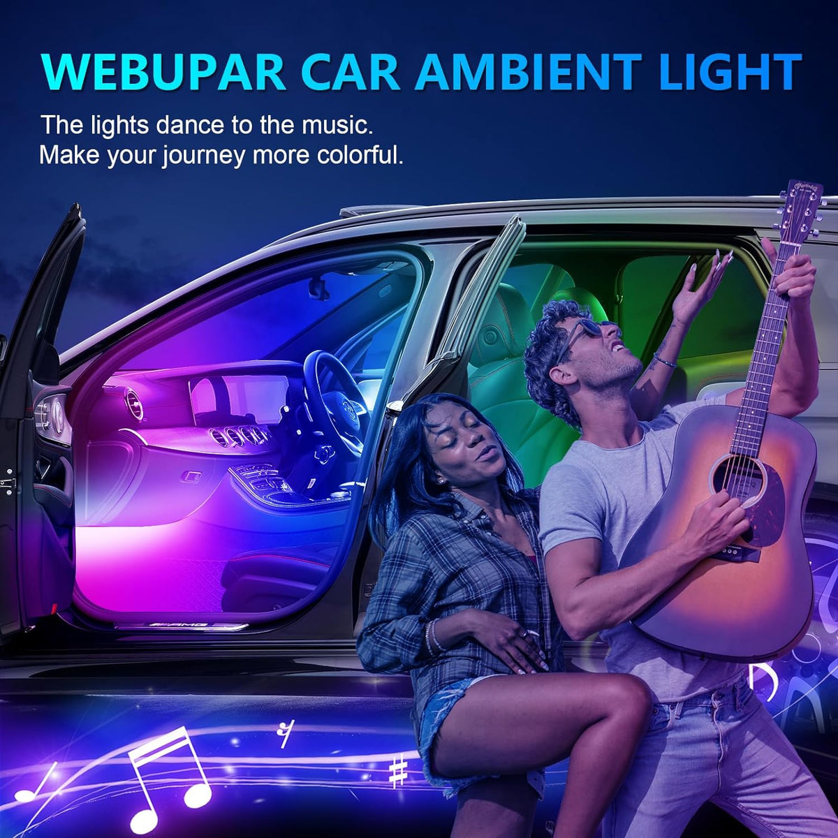 WEBUPAR Dreamcolor Acrylic Car Lights, 6 in 1 LED Strip Lights with APP Control and 213 Color Modes, Decorative Lights, Neon Ambient Lighting Kits