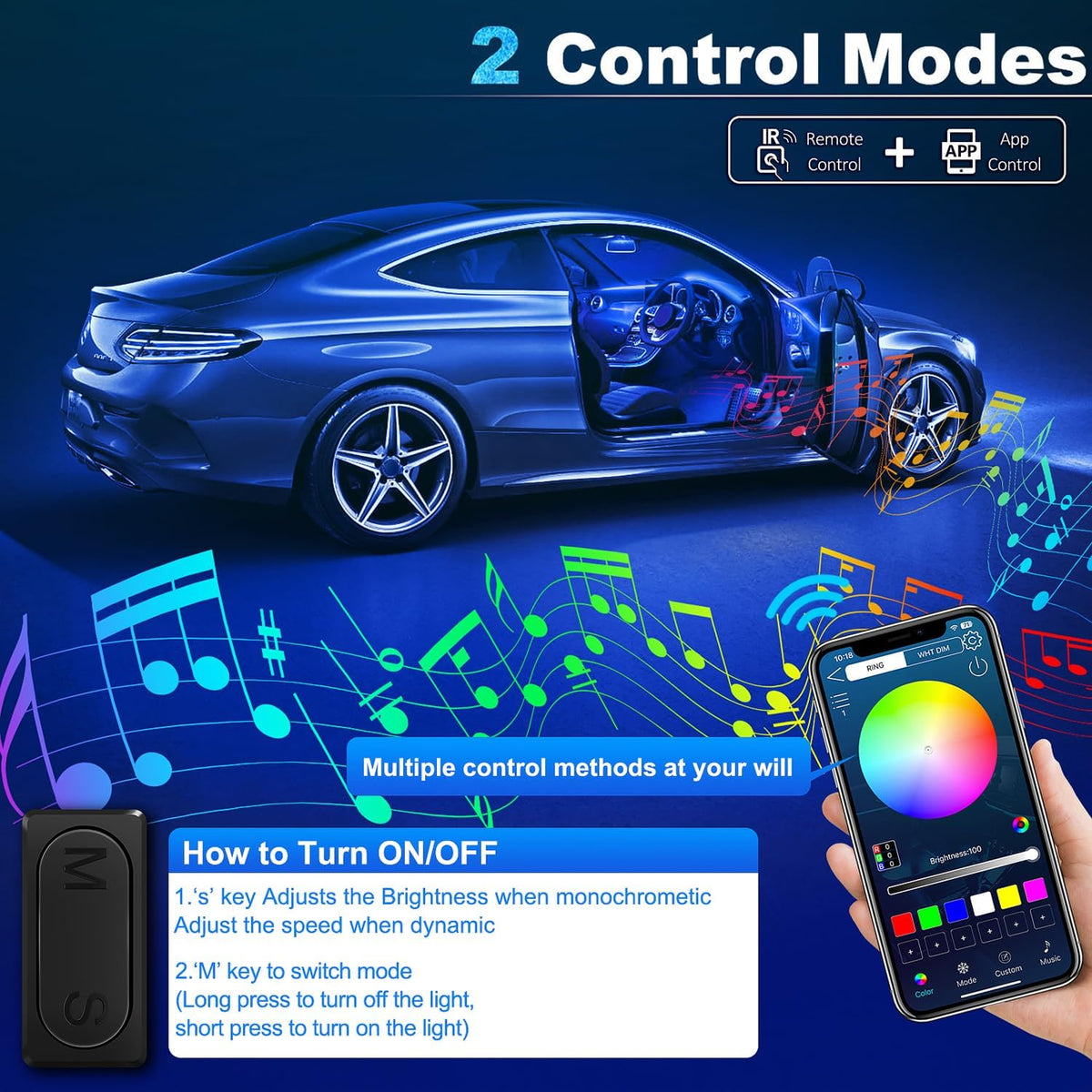 Acrylic Interior Car LED Strip Light with Wireless APP, RGB 14 in 1 with 175 inches 612 LEDs Fiber Optic Strip Lights for Car, Dual Zone Music Sync Neon Car Ambient Lighting Kits