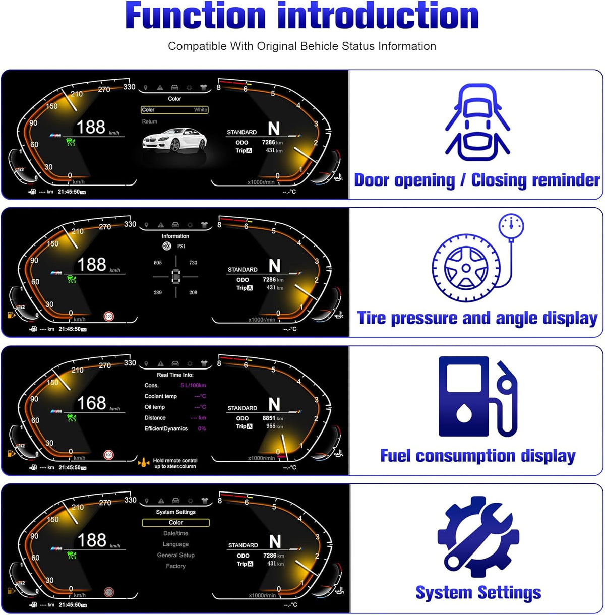 Speedometer Instrument for BMW F11 F18 2010-2017，12.3 inch Linux System Original Modern Car Odometer Information Head up Display Digital Cluster Electronic Gauge Dashboard Screen
