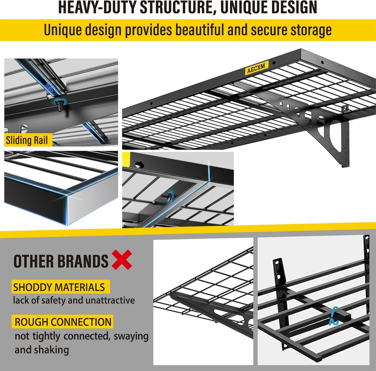 1.64x4ft 4Pack Wire Shelving Unit Heavy Duty Garage Storage Shelves Wall Mounted Black 1120lbs Load Capacity（20-inch-by-48-inch）