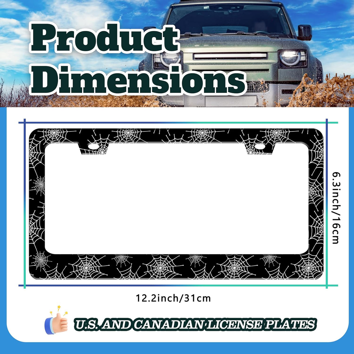 Spider Web License Plate Frame Gothic Style License Plate Holder Halloween for Front or Rear Car Tags Reusable Stainless Steel Funny Car Decoration with Screws 6.3 X 12.2 in