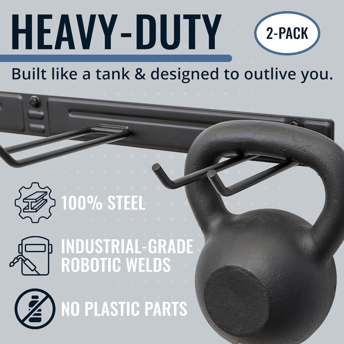 StoreYourBoard Wall-Mounted Rack With 4 Garage Hooks – Heavy-Duty Steel Holder Garage & Garden Storage for Shed, Workshop, or Home Organization – For Rakes, Shovels, Tools & More – 2 Pack, Black