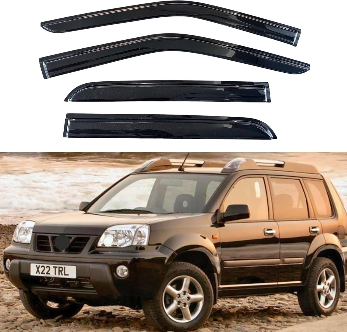 KPY Window Visor Compatible with Nissan X-Trail 2000-2007, 4PC Rain Guard Side Window Vent Deflectors Tape-On Mugen Style, 2000 2001 2002 2003 2004 2005 2006 2007