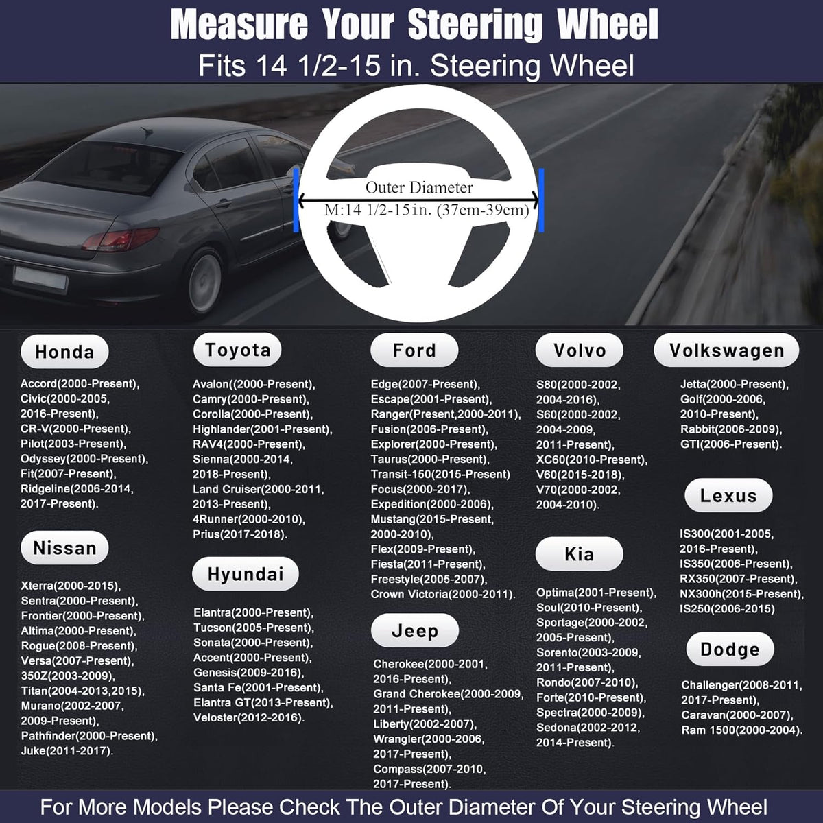 Steering Wheel Cover Standard Size Medium 14.5-15 inch, Breathable Microfiber Leather, Anti-Slip, Soft Grip, Universal Fit for Cars SUVs Trucks, Black and Creamy White