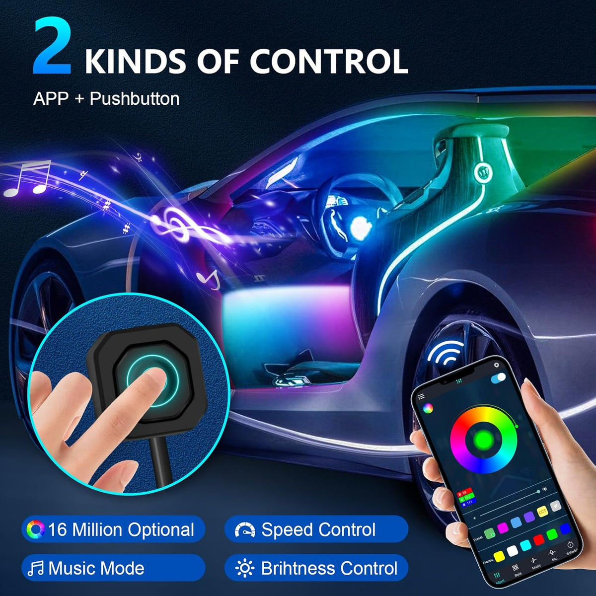 WEBUPAR Acrylic Interior Car Lights, Car Accessories 10 in 1 Car LED Strip Lights with APP Control, 175 inches 593 LEDs Fiber Optic Lights, RGB Neon Car Ambient Lighting Kits