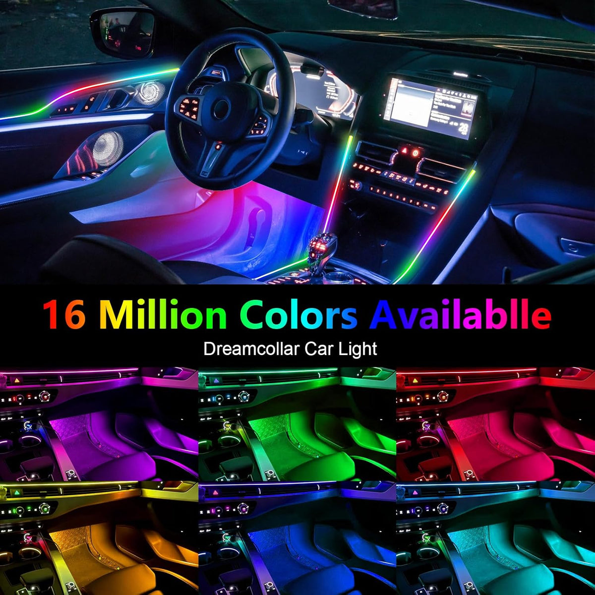 WEBUPAR Dreamcolor Acrylic Car Interior Led Kit, Car Accessories 22 in 1 RGB Car Ambient Lighting Kits with APP Control and 213 Color Modes, Multicolor RGBW Neon Car LED Strip Lights with Music Mode