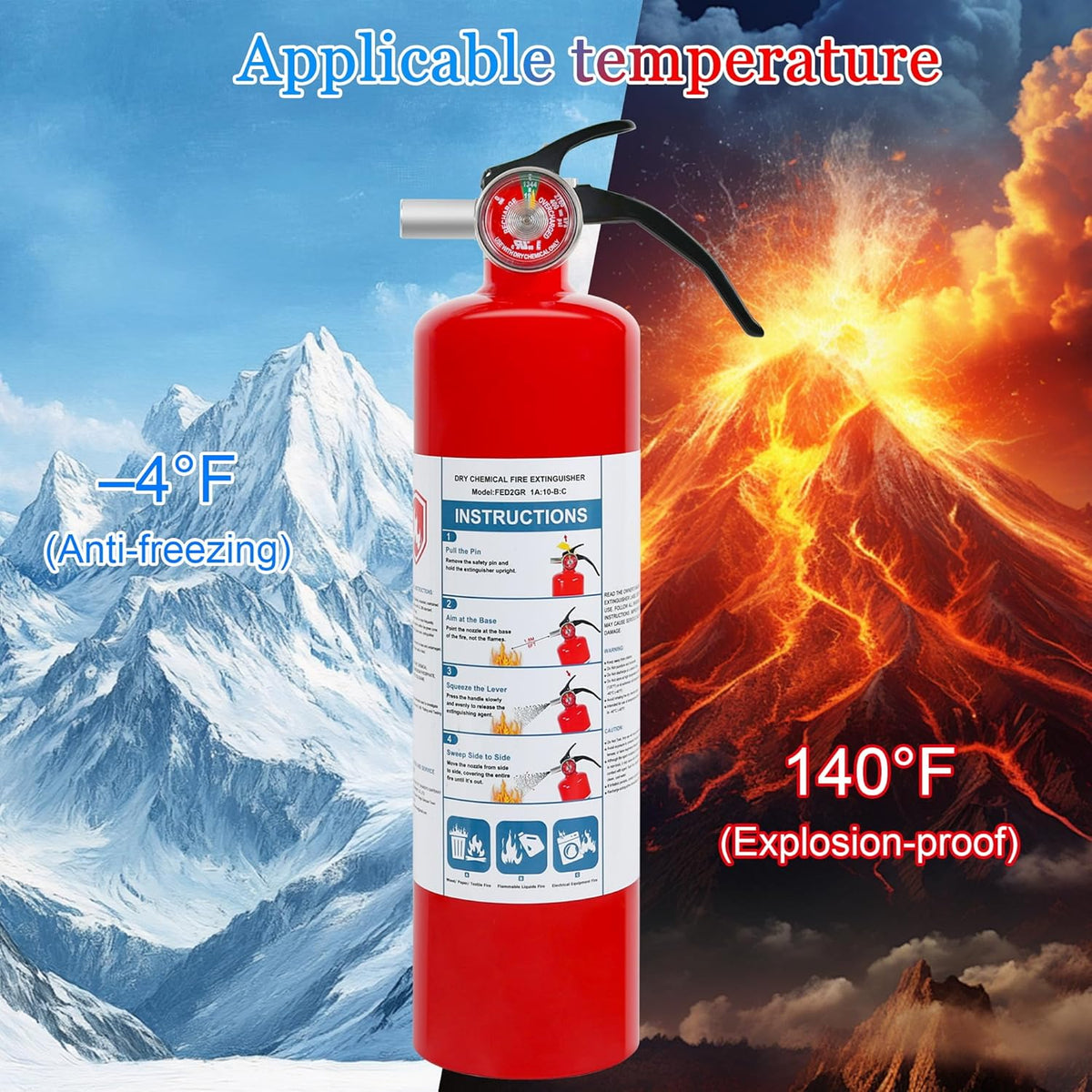 2 Pack Dry Chemical Fire Extinguishers 2.5 lb ABC, Home, Car, Boat Use, 1A:10B:C Rating, Quick Release Handle, Easy to store and Carry Dry Powder Extinguisher
