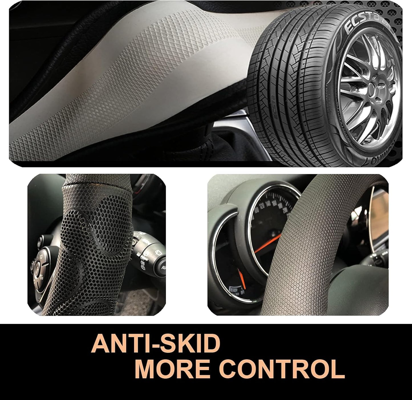 PINCTROT XL Size 17.5-18 Inch Comfy Grip Steering Wheel Cover for Semi Truck, Fits RV, Big Rig Trucker, 18 Wheeler and Classic Cars, Anti-Slip Design 17.5-18 Inch(Silicone Black)