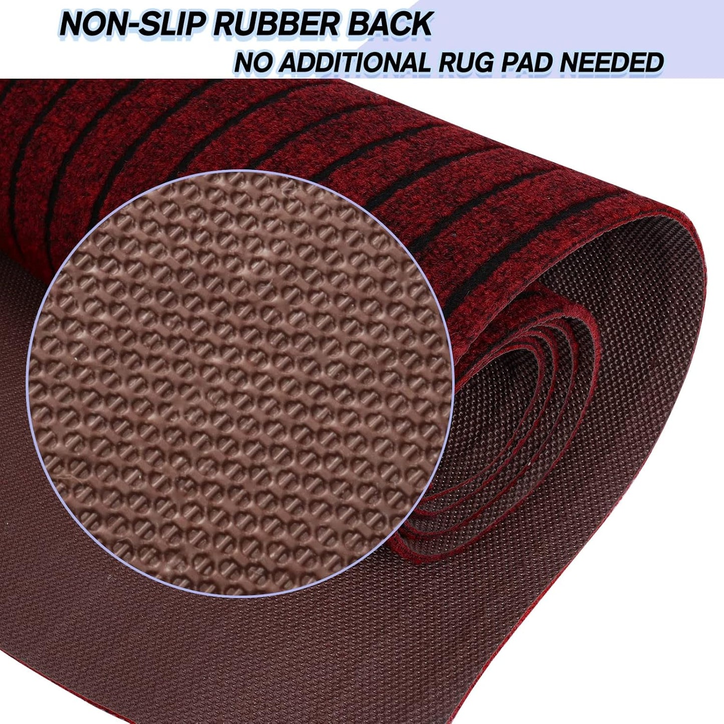 Custom Size Backed Non-Slip Area Rugs Runner, Easy Clean, Waterproof Runner Rugs for Hallway Entryway, Kitchen, Laundry, 4FT x 51FT, Red Stripe
