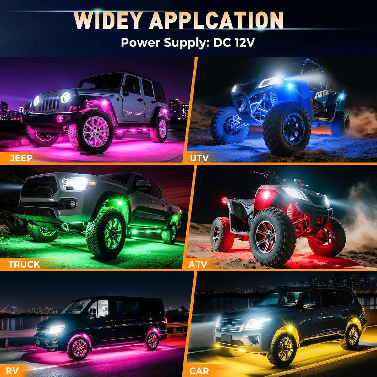 Honalia Rock Lights for Trucks 14 pods, RGB Truck Rock Lights with Music Mode, Neon Light Kits for UTV ATV Golf Cart RZR